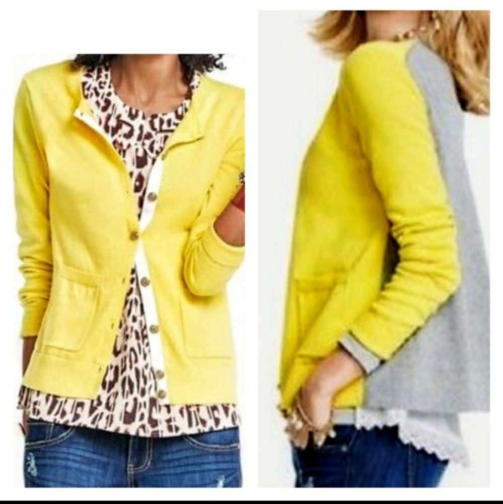 CAbi Yellow and Gray Women's Cardigan Sweater